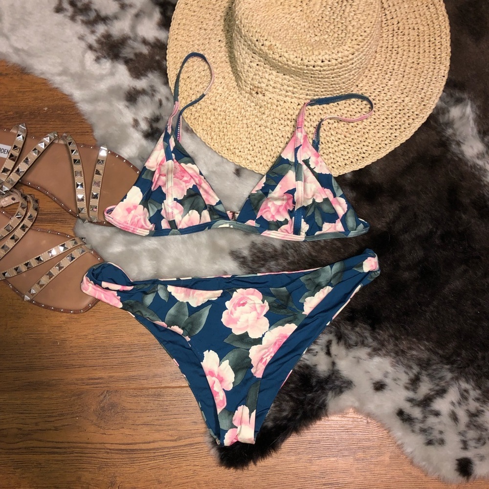 Frankie's Bikinis Navy and Pink Floral Set